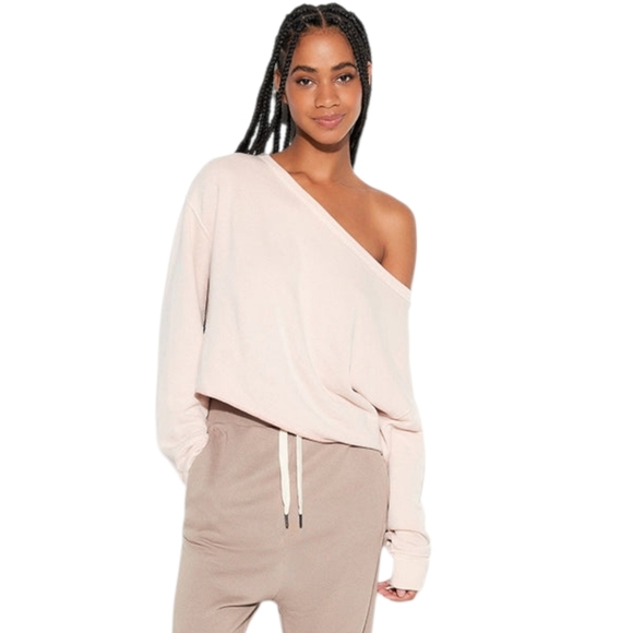Spiritual Gangster Tops - Spiritual Gangster Bella Off Shoulder Cropped Sweatshirt Cream XS NWT